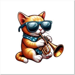 trumpet cat - jazz meow cat Posters and Art